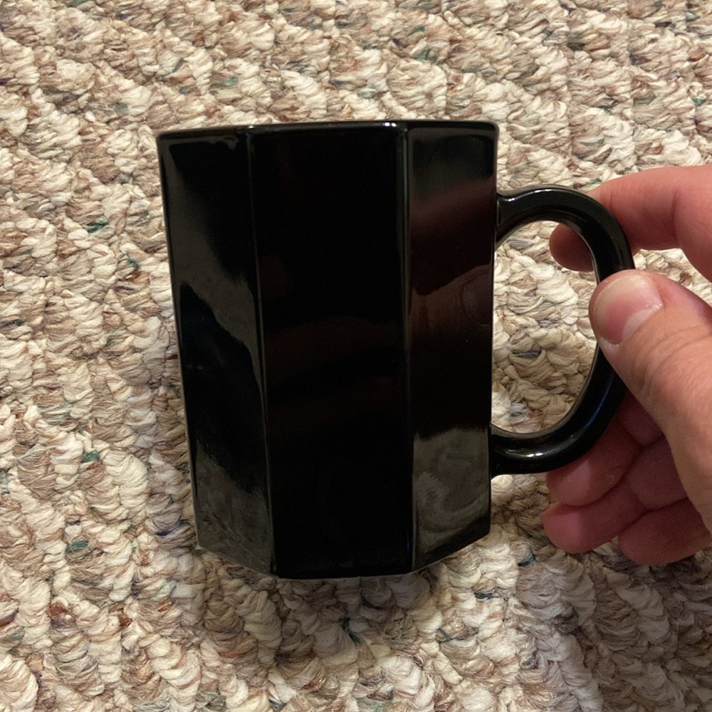 BLACK GLASS COFFEE CUP VINTAGE ARCOROC OCTIME MCM MADE IN FRANCE OCTAGON W/PLATE - Picture 9 of 10